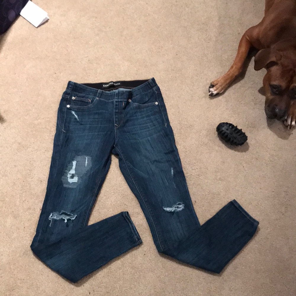 women’s Express Distressed Jean Leggings Mid Rise